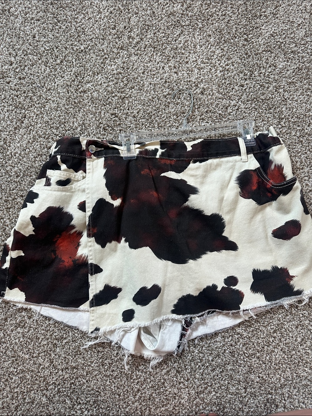 Women's Cream and Black Cowprint Denim Shorts